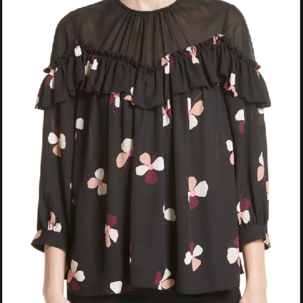 Kate Spade Black Glitzy Ritzy Ruffle Blouse
